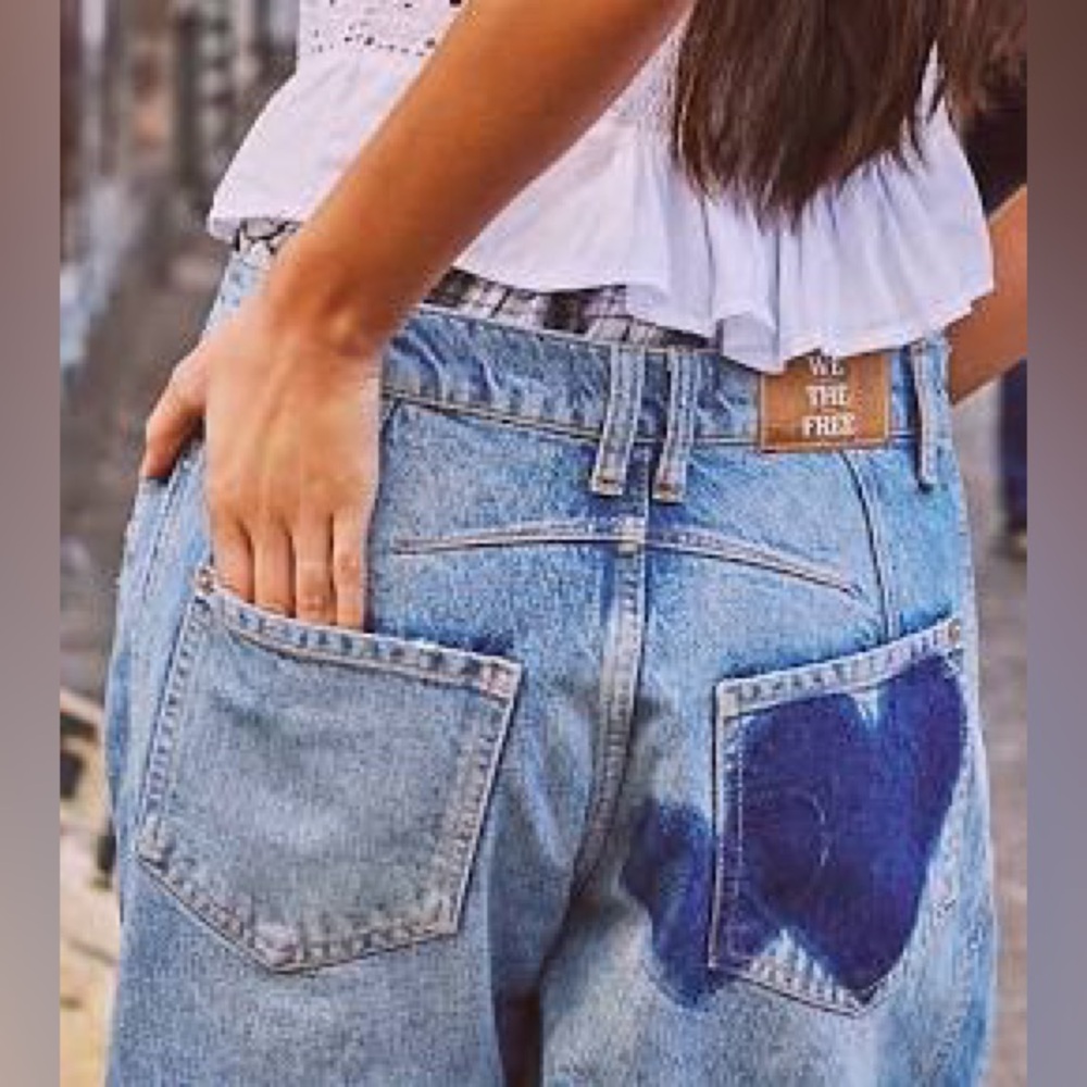 We The Free Light Blue Wide Leg Jeans with Dark Blue Patch - Picture 12 of 12